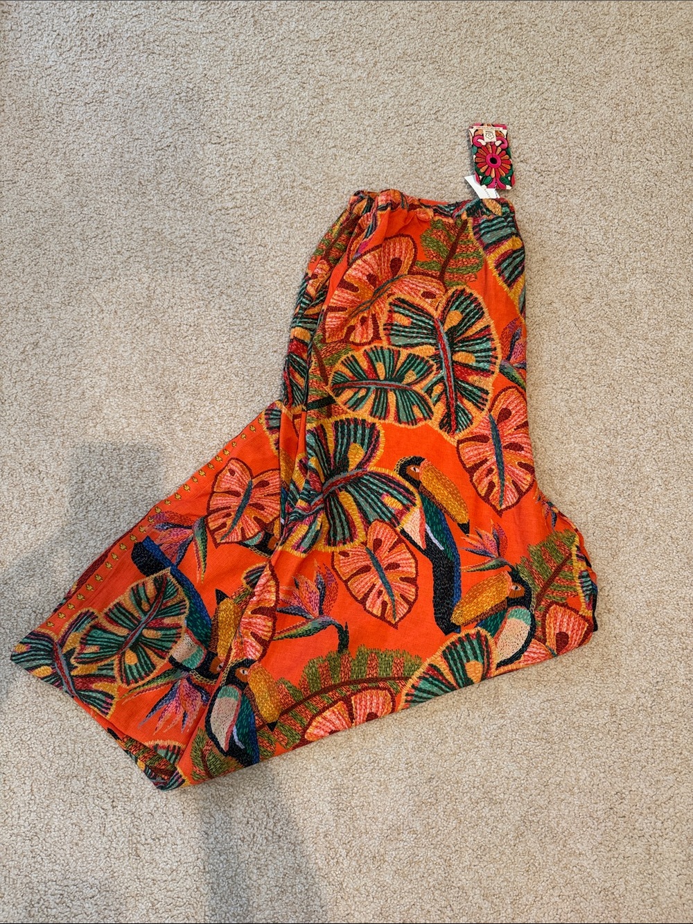 NEW FARM RIO Bright Orange Tropical Print Wide Leg Pants